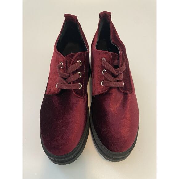 ASOS Size 5 Burgundy Velvet Platform Loafer Shoes Heels - Picture 3 of 8